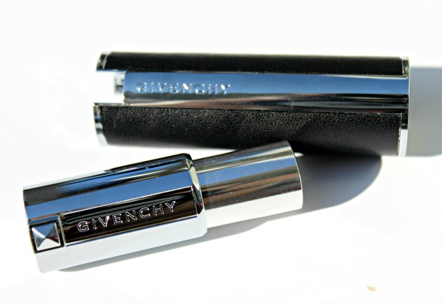 Givenchy Le Rouge Beige Plume #102 Swatch, Review, lipstick in silver bullet case, best peachy nude