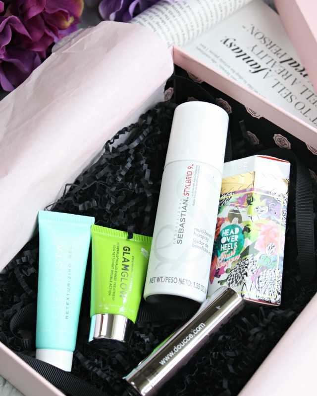 Here's what came in my May Glossybox: Doucce Mineral Matt Lipstick, Sebastian Professional Stylbrid 9, Glamglow Powermud Dualcleanse Treatment, Teez Trend Cosmetics Head Over Heels Nail Lacquer Base Coat, Clearista Retexturizing Gel >> http://bit.ly/1GhHc3Y | via @glamorable
