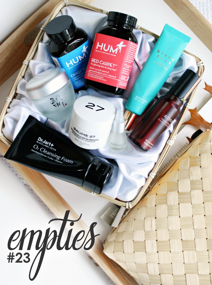 Empties #22 - HUM Nutrition Red Carpet, Omega The Great, Baume 27, Beauuty of Joseon Dynasty Cream, Biossance The Revitalizer