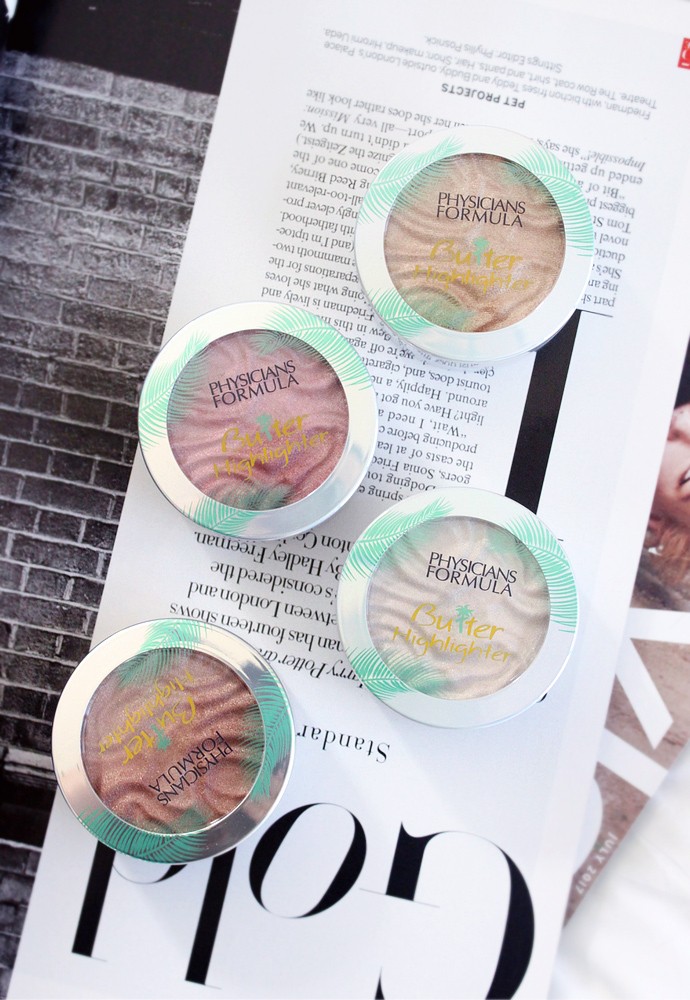 Physicians Formula Butter Highlighters in Champagne, Pearl, Rose Gold, Pink Swatches, Review - via @glamorable #physiciansformula #makeup #highlighter #strobing