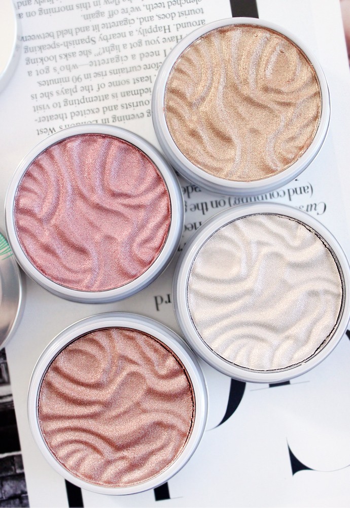 Physicians Formula Butter Highlighters in Champagne, Pearl, Rose Gold, Pink Swatches, Review - via @glamorable #physiciansformula #makeup #highlighter #strobing