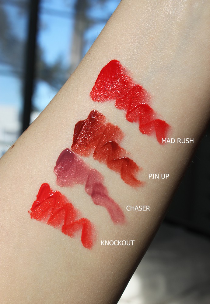 NARS Cosmetics Air Matte Lip Color Knockout, Pin Up, Chaser, Mad Rush Review + Swatch
